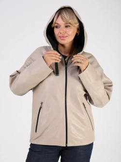 Кожаная куртка демисезонная с капюшоном короткая