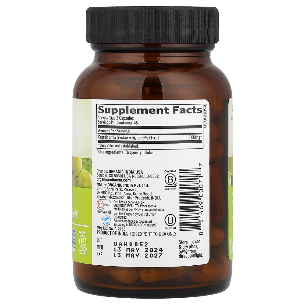 Organic India, Амла, 90 вегетарианских капсул (500 мг на капсулу)