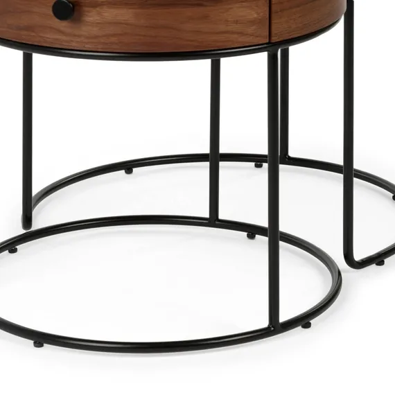 Набор из 2 столиков Double Round Ø52/45 см, стекло, керамика