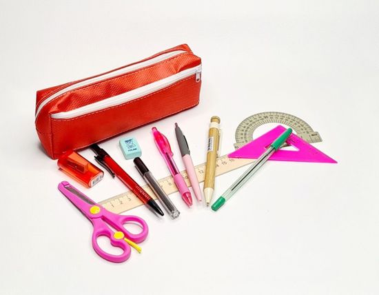 Школьный пенал с 2 отделениями, сиреневый, 11 предметов