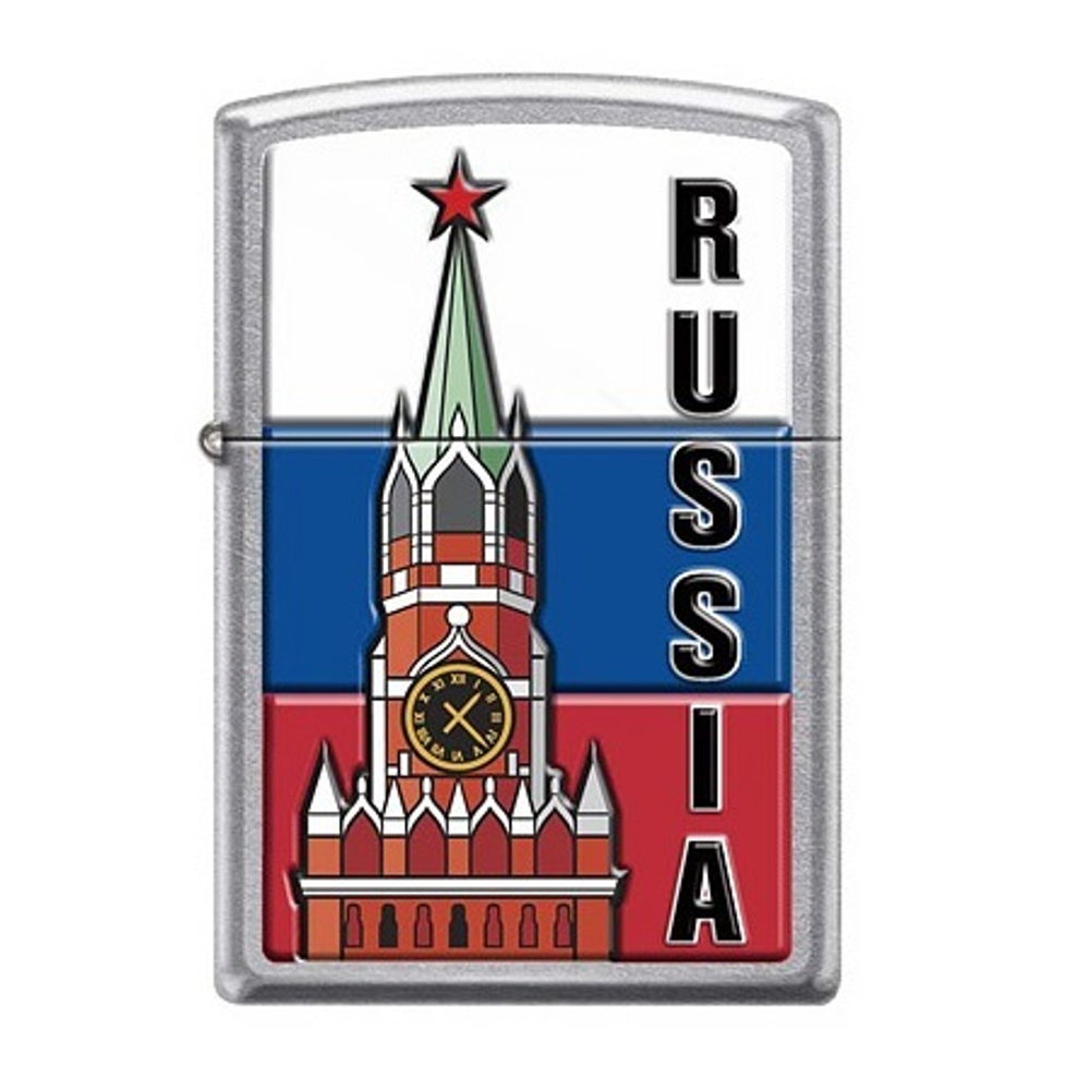 Зажигалка серебристая Zippo Московский кремль с покрытием Street Chrome