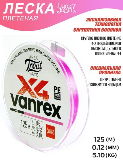 Леска плетёная LJ Area Trout Game х4 BRAID Pink 125 м, 0,12 мм