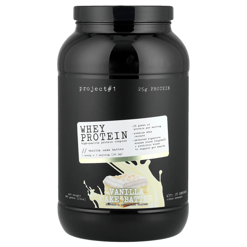 Project 1 Nutrition, сывороточный протеин, высококачественный протеиновый комплекс, смесь для ванильного торта, 907 г (2 фунта)