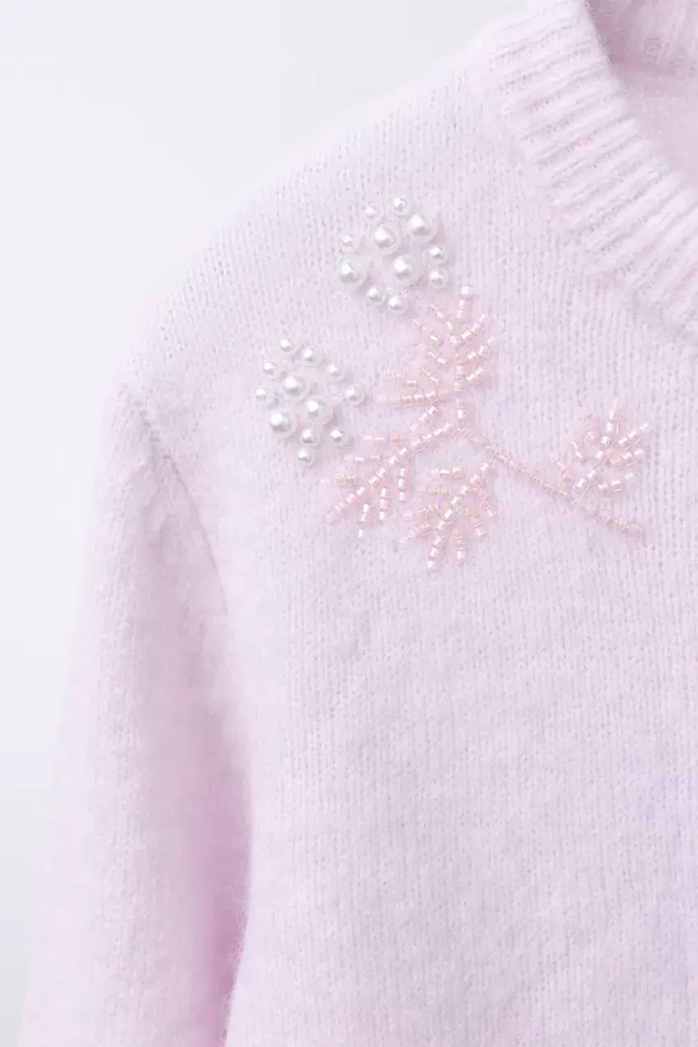 ZARA ВЯЗАНЫЙ КАРДИГАН С БУСИНАМИ, СВЕТЛО-СИРЕНЕВЫЙ