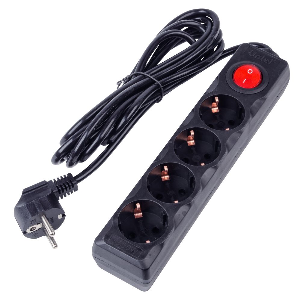 S-GCU4-3B BLACK Удлинитель серии Ultra. шнур 3м.. 4 гнезда. 16A. с-з. Черный. TM Uniel