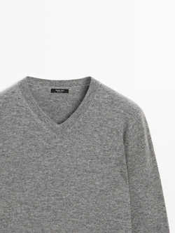 Massimo Dutti Свитер из смесовой шерсти с V-образным вырезом, серый меланж