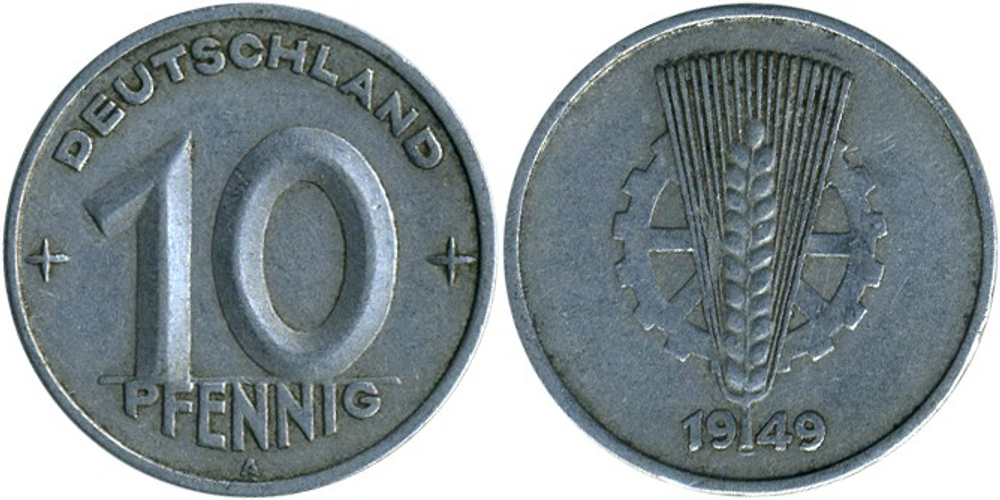 Германия - ГДР 10 пфеннигов, 1948 - 1950 Герб XF