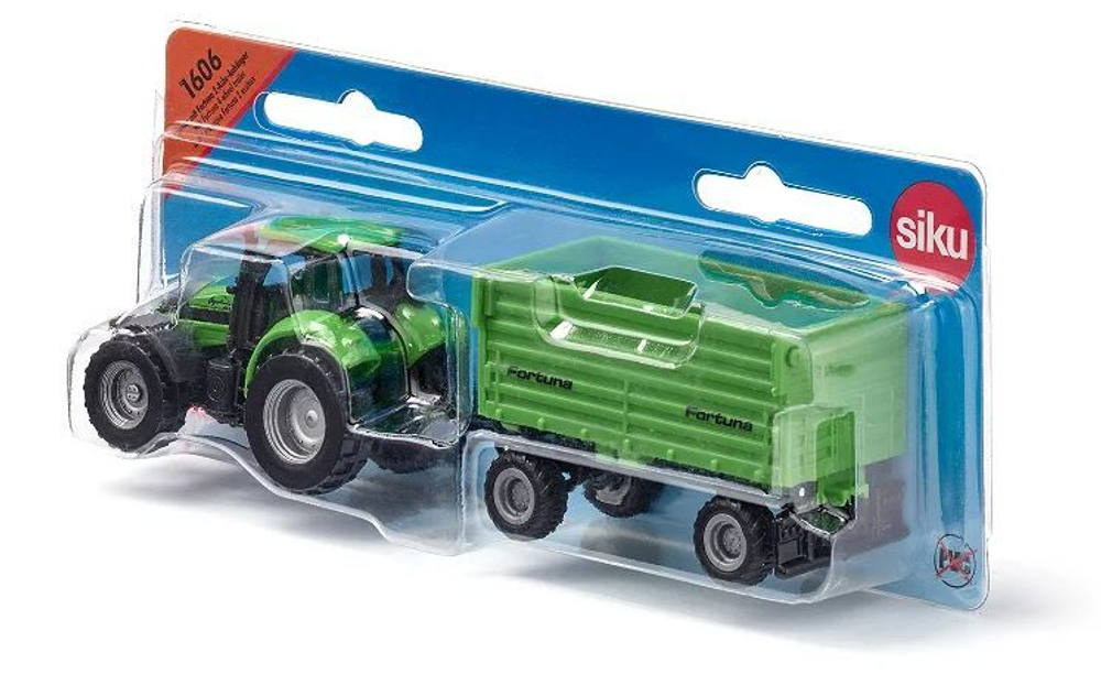 Трактор DEUTZ-FAHR с 4хколесным прицепом, Siku