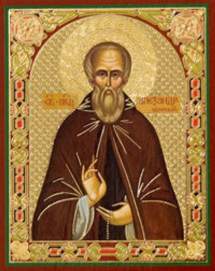 Икона на деревянной основе Александр Свирский прп. 8х6 с тиснением золотой фольгой, в упаковке (Ерме