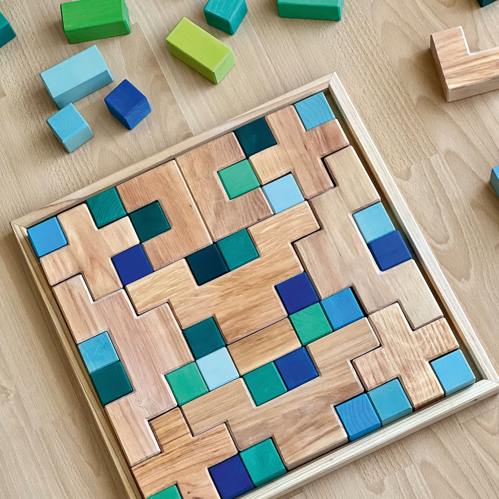 Деревянный конструктор "Лесенки" не окрашенный, поддон, 19 деталей