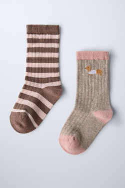 ZARA НАБОР ИЗ 2 ПАР НОСКОВ «СОБАЧКА», РОЗОВЫЙ