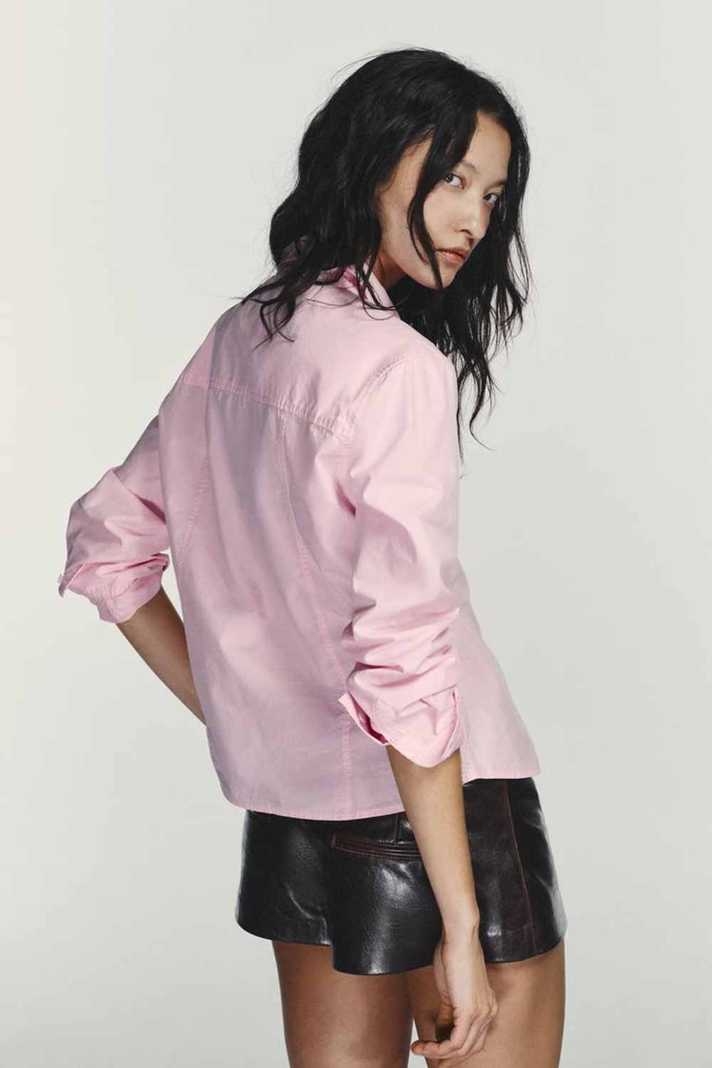 ZARA ОДНОТОННАЯ РУБАШКА ИЗ ПОПЛИНА, РОЗОВЫЙ