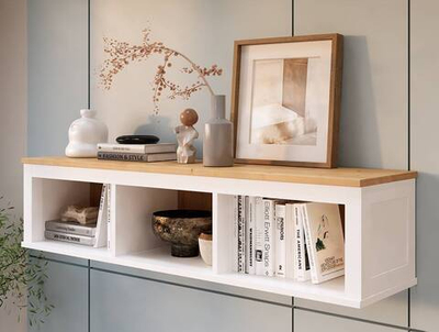 Полка навесная с 3 секциями Хемнэс/Кымор, 183х34х37см, белый/светло-коричневый