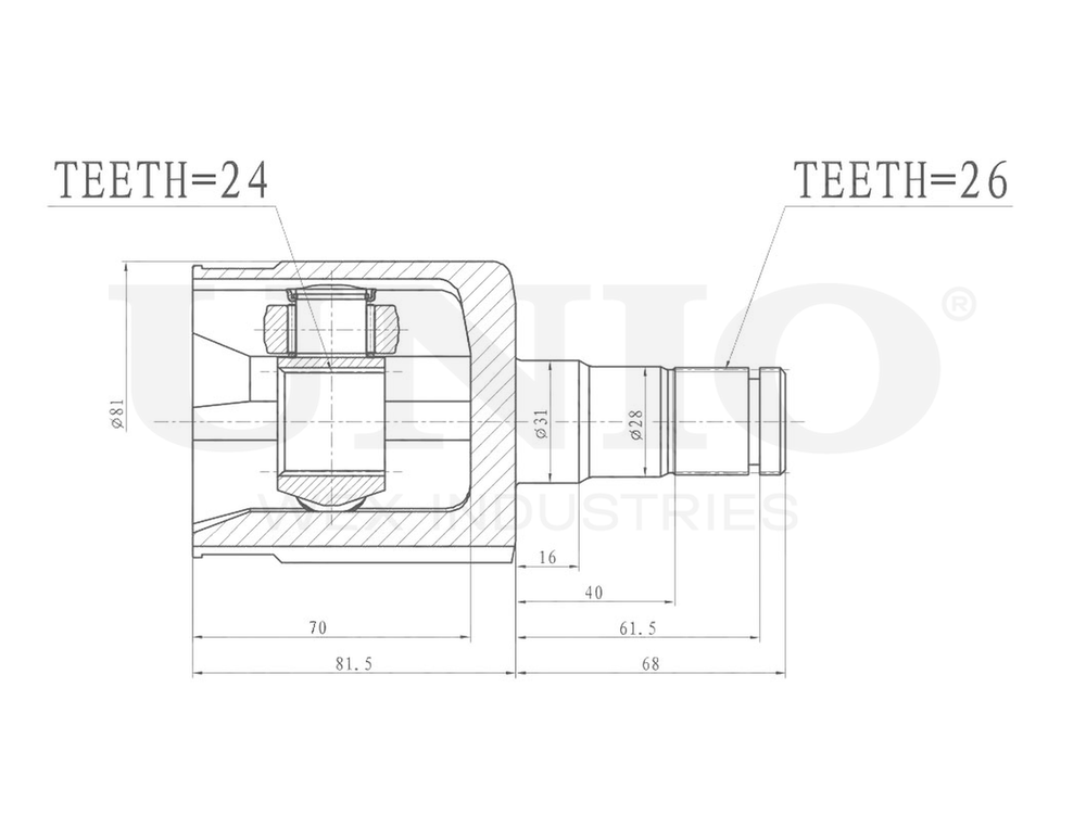 ШРУС внутренний левый UNIO CVJ-30145