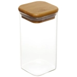 Банка для продуктов стеклянная 300мл «Хай-Тек» с бамбуковой крышкой, квадратная 6*12см