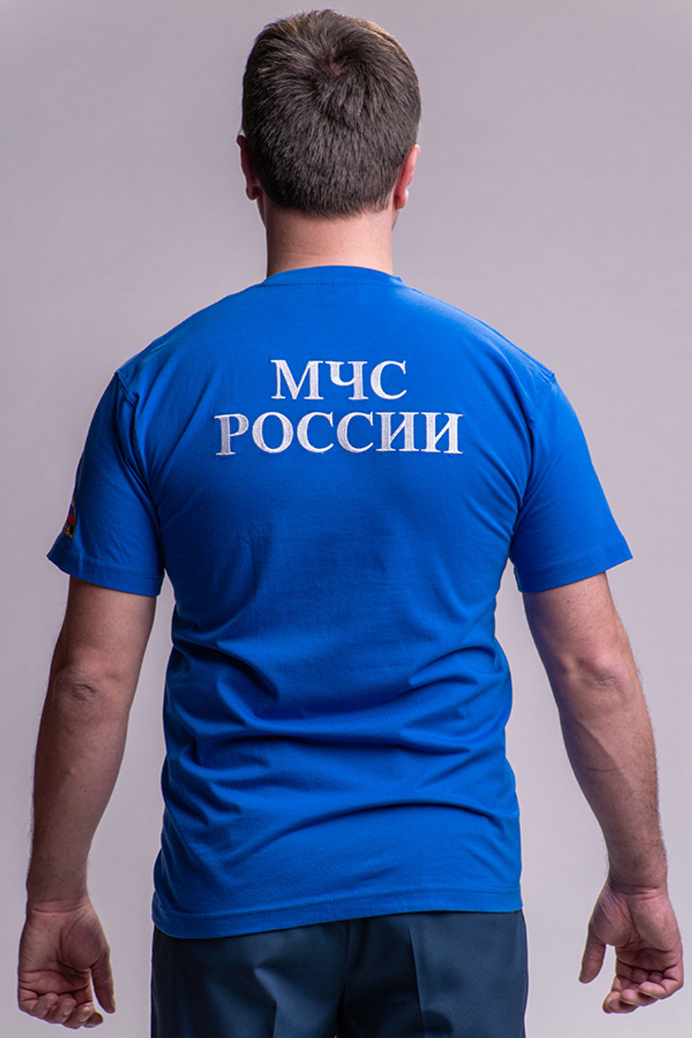 Футболка мужская МЧС цв. василек (вышивка)