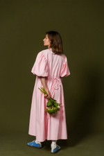 Платье с жабо и рукавами-фонариками, розовый хлопок