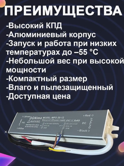 Блок питания наружный 220В / 12В / 50W / IP67
