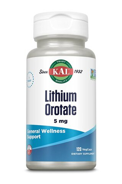 Оротат лития KAL Lithium Orotate, для нервной и иммунной систем, 5мг, 120 капсул