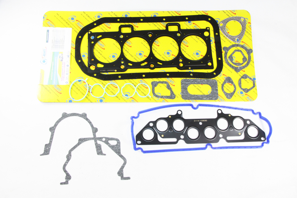 Комплект прокладок двигателя ВАЗ дв. 11182 Гранта, Ларгус 1.6 л. 8кл. (ГБЦ металл, 12 поз. 11182-1002064-03) стандарт "RUATI"