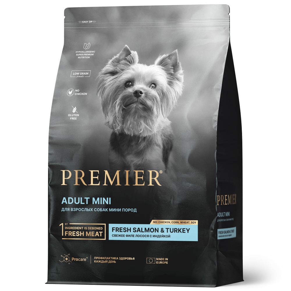 Сухой корм Premier Dog Salmon&amp;Turkey ADULT Mini для собак мелких пород свежее филе лосося с индейкой 3 кг