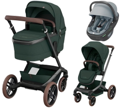 Детская коляска Maxi-Cosi Fame 3 в 1 с автокреслом Coral 360 Essential grey Twillic Green/зеленый