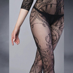 Боди-комбинезон черный с узором и длинным рукавом (Impulse) (S-L)