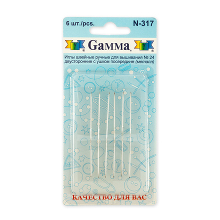 Иглы для шитья ручные  "Gamma"   N-317   для вышивания двусторонние №24   6 шт.  в блистере