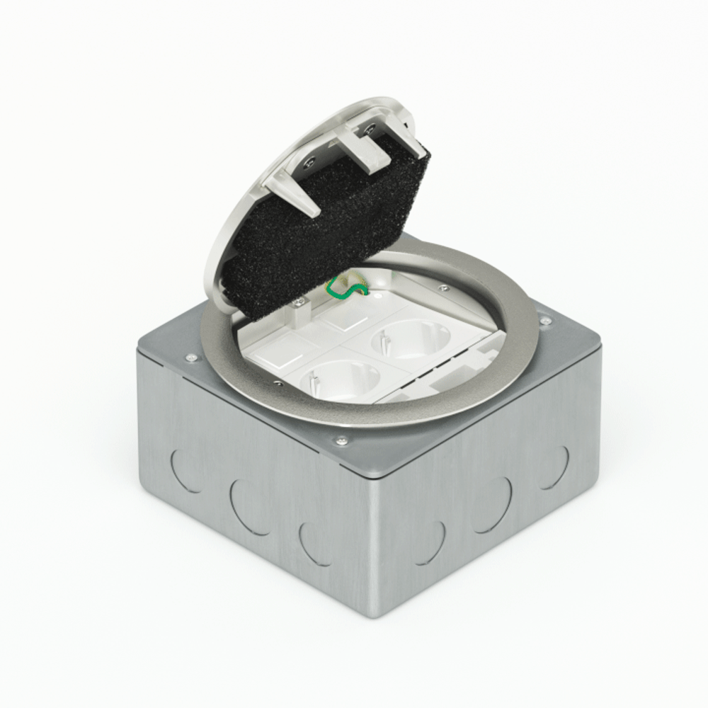 Лючок в пол 4 мод. (2 мод. 45х45 мм.),  серебро,  круглый,  металл,  IP65