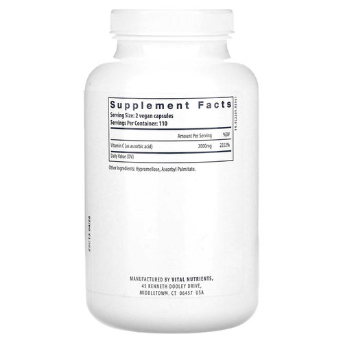 Vital Nutrients, чистая аскорбиновая кислота с витамином C, 220 веганских капсул