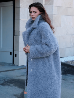 Шуба из шерсти мериноса, стальная, SilverFox