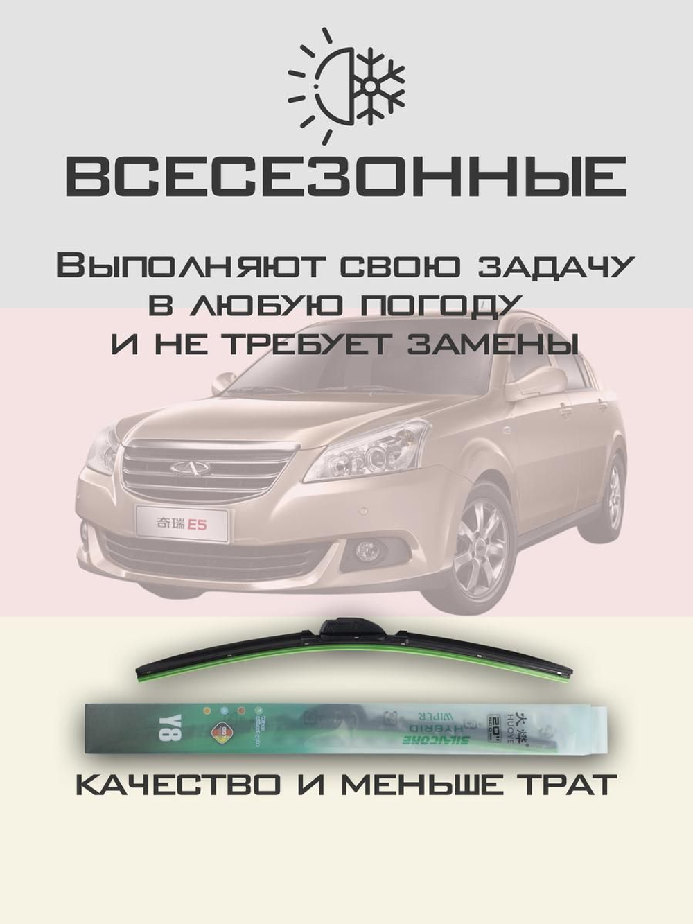 Щетки стеклоочистителя HUOYE Y8 550/500 мм на Chery E5 | Hook/J-Hook
