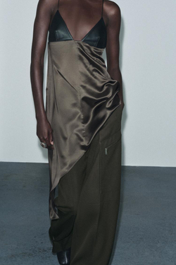 ZARA КОМБИНИРОВАННЫЙ АСИММЕТРИЧНЫЙ ТОП — ZW COLLECTION, ШОКОЛАДНЫЙ