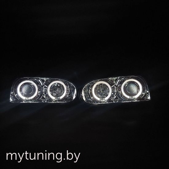 Передние фары VW Golf 3 angel eyes chrome