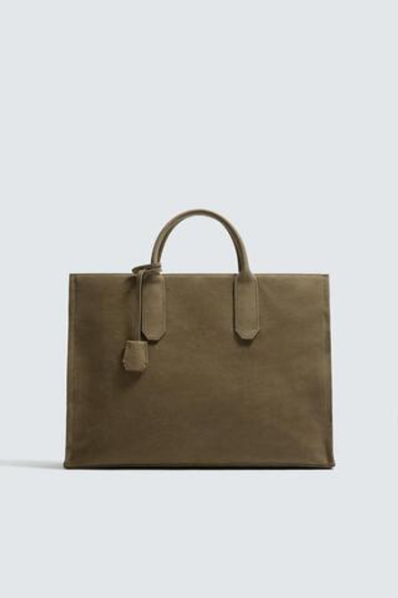 ZARA КОЖАНАЯ СУМКА, СЕРО-КОРИЧНЕВЫЙ