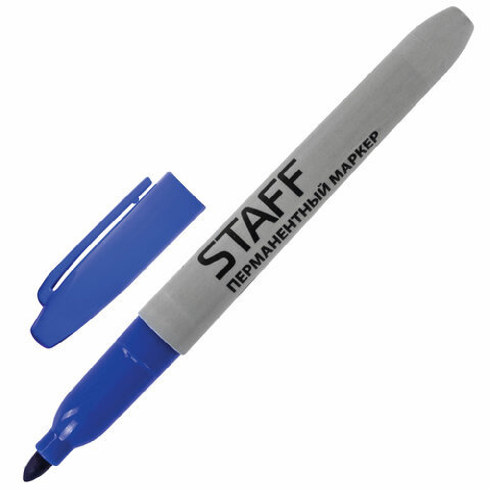 Маркер перманентный (нестираемый) STAFF "EVERYDAY", СИНИЙ, эргономичный корпус, круглый наконечник, 2 мм, 151234