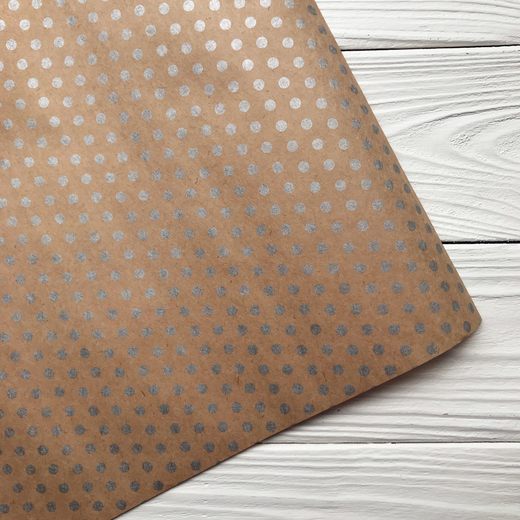 Подарочная крафт бумага, "Горошек серебро", 50х70 см