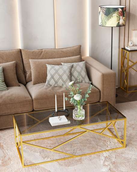 Журнальный стол 120*60 АРТ ДЕКО стекло smoke сталь золото