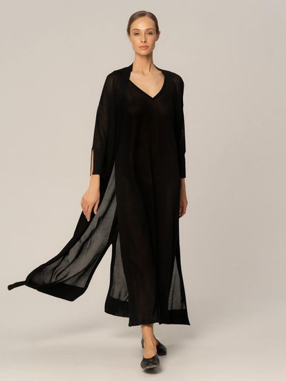 Женское платье черного цвета из шелка и вискозы - фото 2