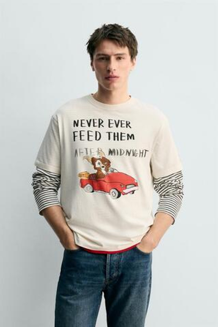 ZARA X DYLAN´S T-SHIRT CLUB ФУТБОЛКА С ИЛЛЮСТРАЦИЯМИ GREMLINS™ & ©, ЖЕЛТОВАТО-БЕЛЫЙ