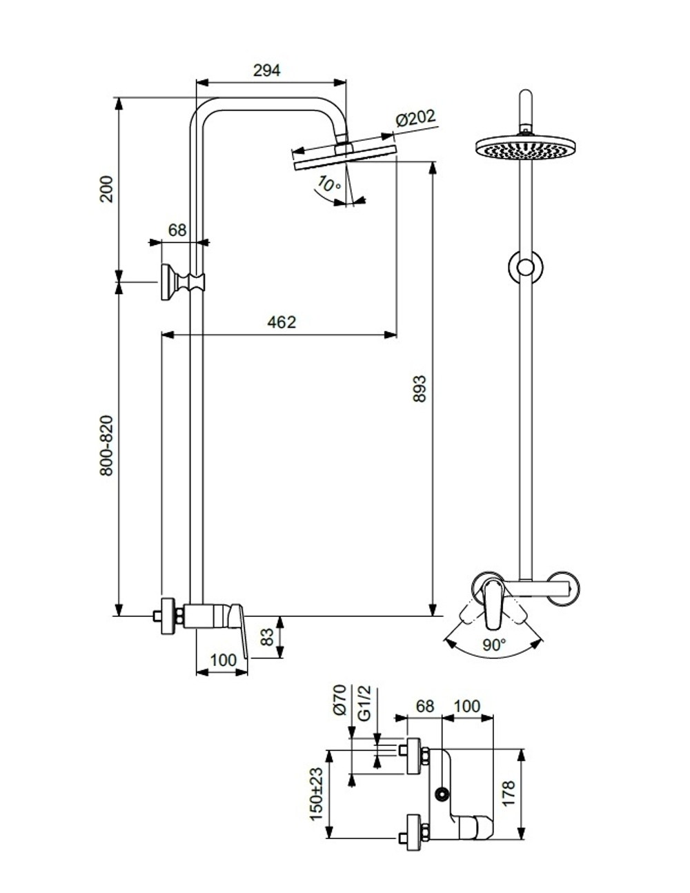 Душевая система VIDIMA BALANCE BA272AA с однорукоятковым смесителем для душа.