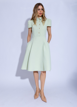 Женское изящное салатовое платье с пуговицами
