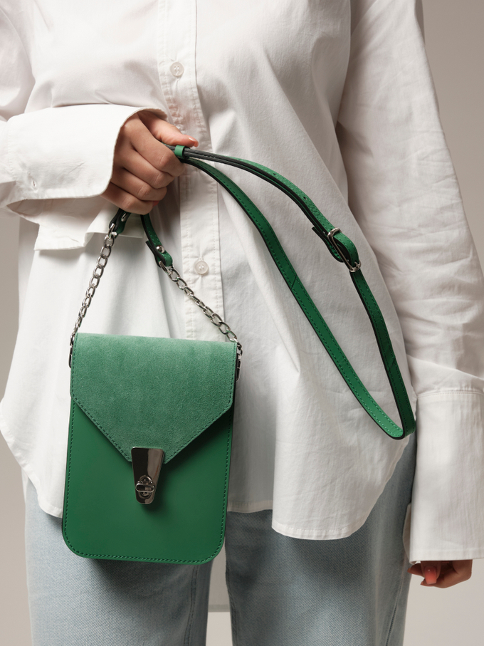 Сумка замшевая кросс-боди зеленая