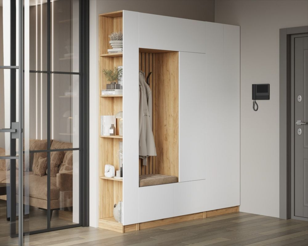 Прихожая с зеркалом комплект мебели Графит/Дуб 199.6х40х220 см