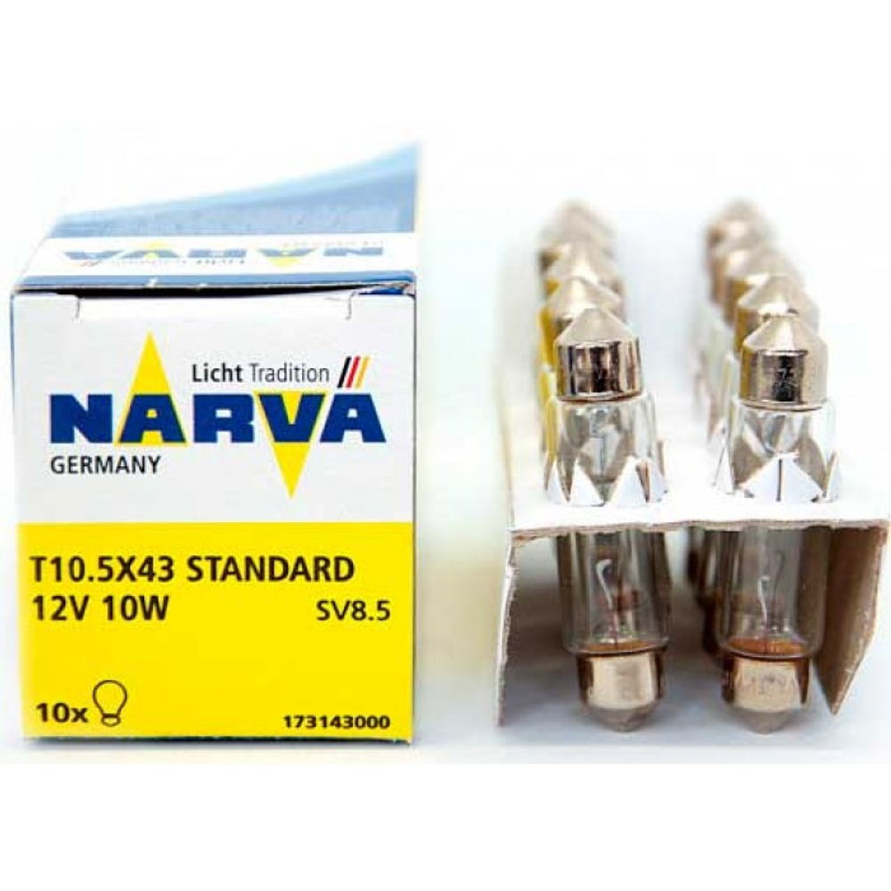 Автолампа C 12-10W 43мм салон,номерной знак (софитка) Narva (173143с43)
