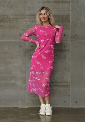 Платье сетка с принтом ТВОРИ,ЛЮБИ, розовое