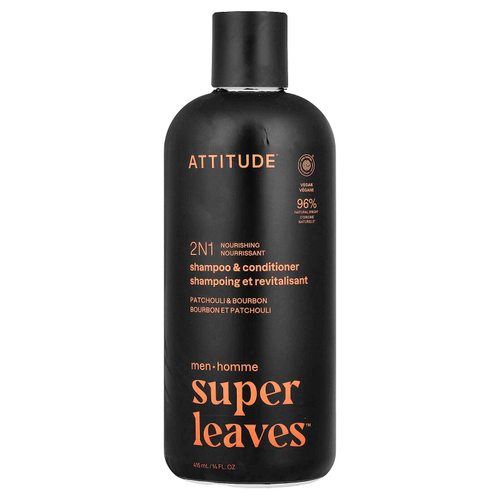 ATTITUDE, Super Leaves™, 2N1 питательный шампунь и кондиционер для мужчин, пачули и бурбон, 415 мл (14 жидк. унций)