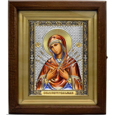 Икона Семистрельной Божией Матери в серебряном окладе. 14 × 18 см.