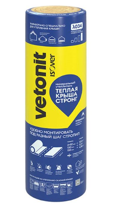 Утеплитель Теплая Крыша Стронг (Изовер) 4100мм×1220мм×100мм 1шт, 5м2