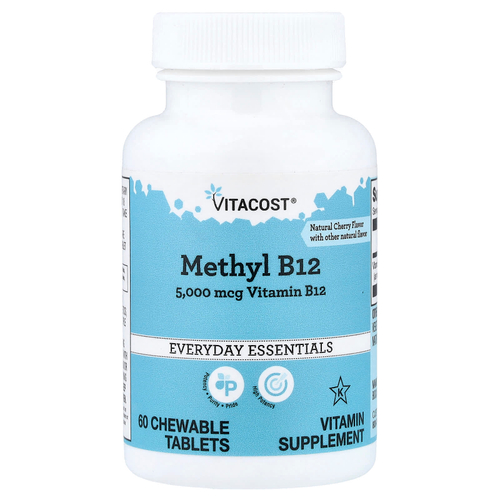 Vitacost, метил B12, натуральный вишневый вкус, 5000 мкг, 60 жевательных таблеток